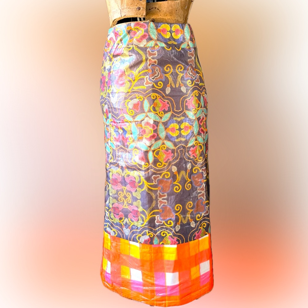 Rare stunning vintage Issey Miyake Multicolor cotton skirt,metallic shine 2/M/L